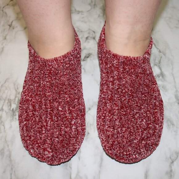 HAND CRAFTED Slippers Crochet Warm Thick Chunky Ribbed Warm Winter Red Marled - Picture 1 of 11